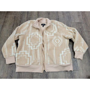 Susan Graver Weekend Printed Polar Fleece Bomber Jacket Beige/Pink Large